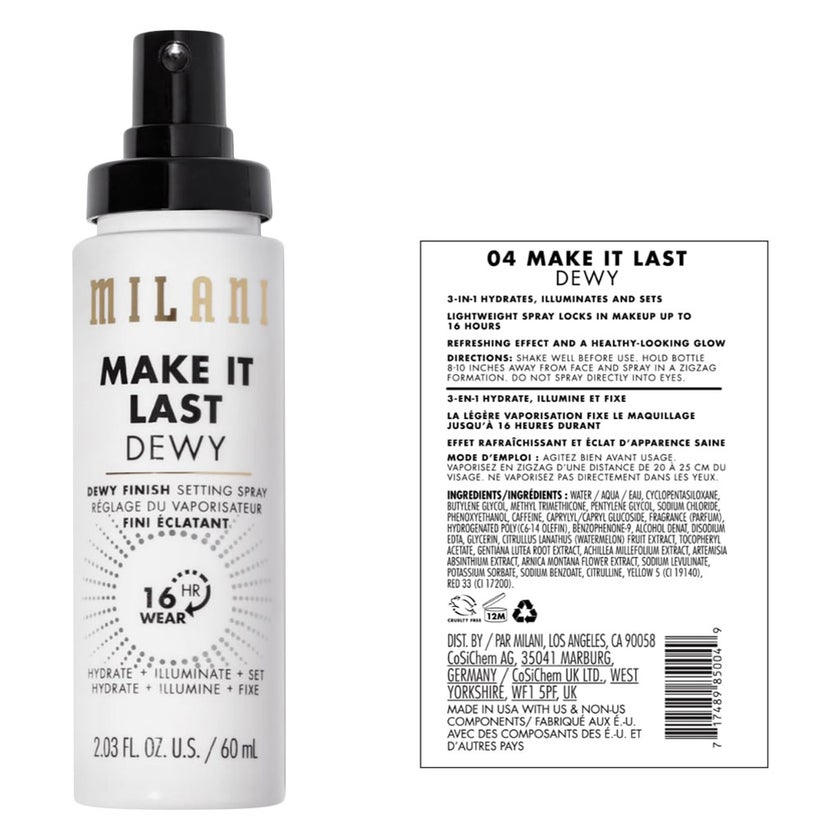 Milani Cosmetics Make It Last 04 Dewy Finish Make Up Setting Spray 60ml