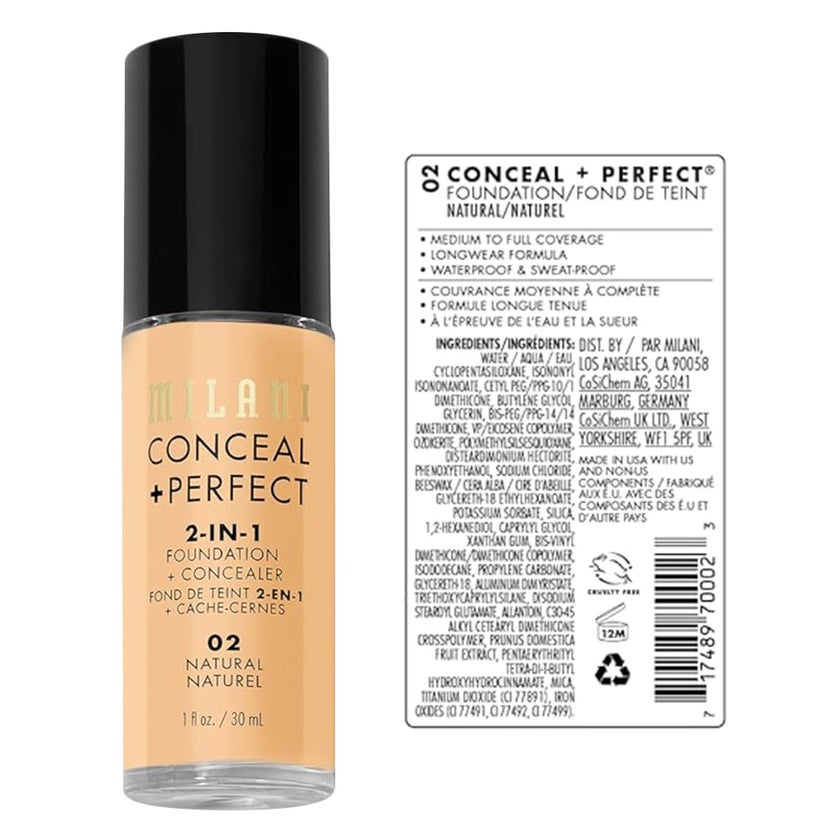 Milani Cosmetics Conceal + Perfect 2-In-1 Foundation & Concealer 30ml - 02 Natural