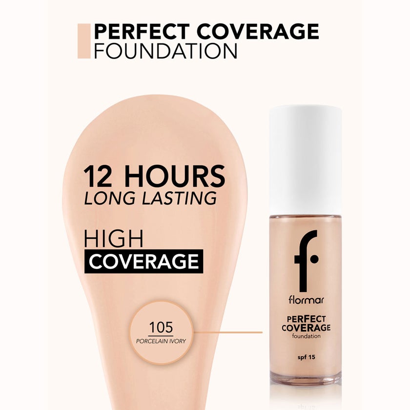 Flormar Perfect Coverage Foundation SPF15 30g - Shade 105 Porcelain Ivory
