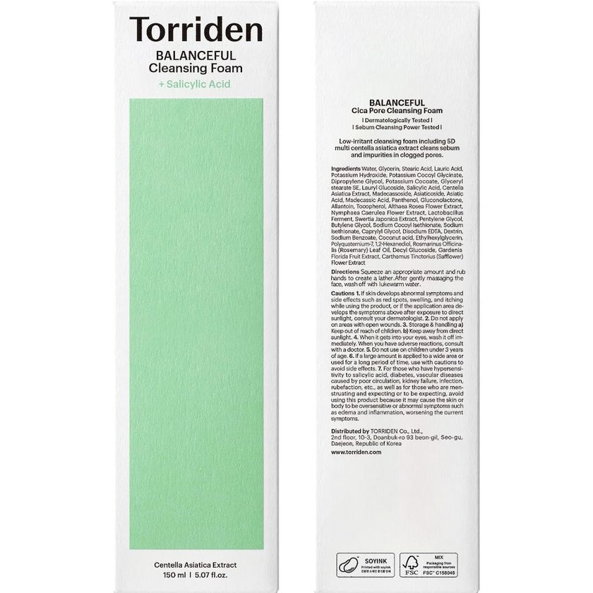 Torriden Balanceful Cica + Salicylic Acid Pore Cleansing Foam 150ml