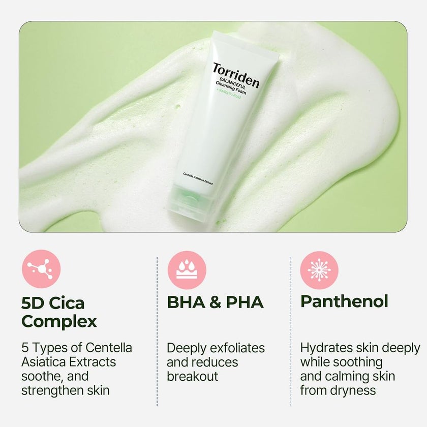 Torriden Balanceful Cica + Salicylic Acid Pore Cleansing Foam 150ml