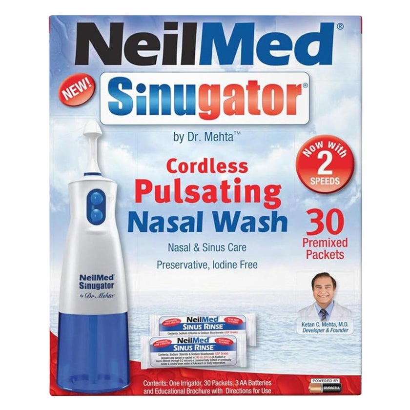 NeilMed Sinugator Cordless Pulsating Nasal Wash With 30 Sinus Rinse