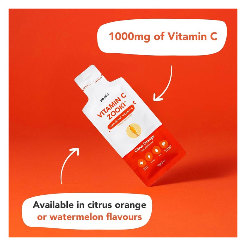 Zooki Liposomal Vitamin C 1000mg Orange Flavor Liquid Sachets 15ml, Pack of 14's