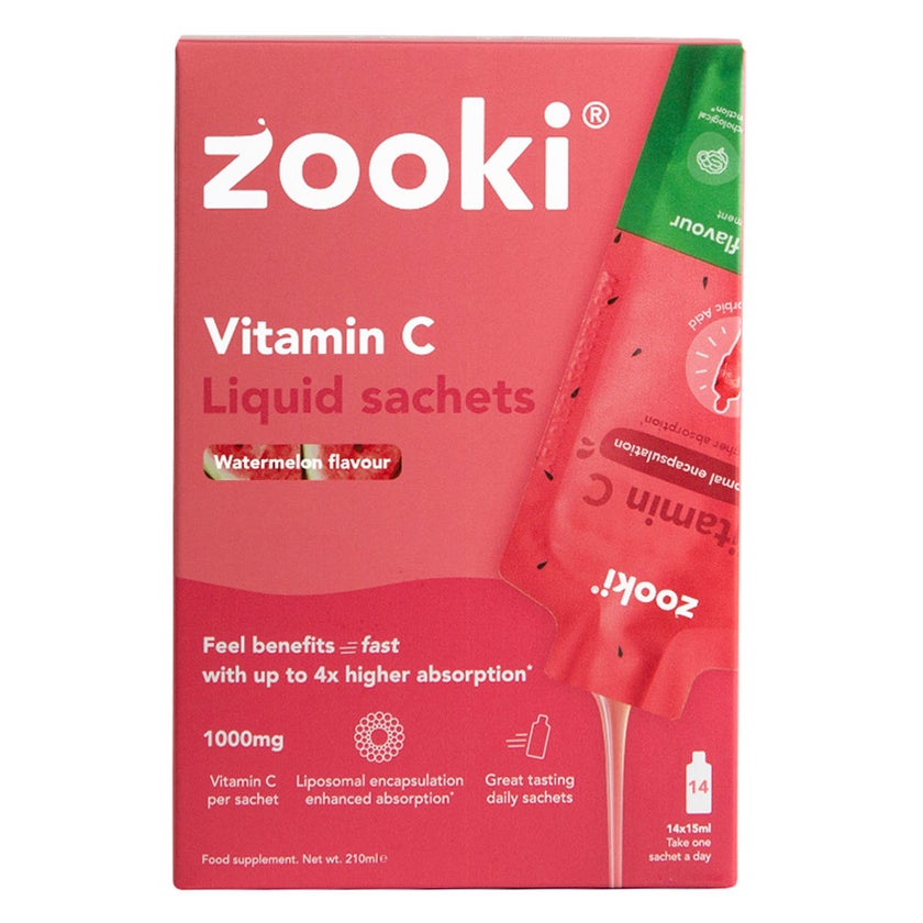 Zooki Liposomal Vitamin C 1000mg Watermelon Flavor Liquid Sachets 15ml, Pack of 14's