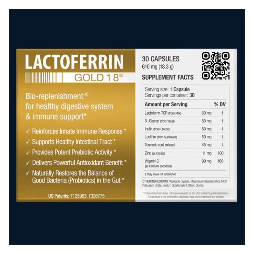 BioQuad Lactoferrin Gold 1.8 Dietary Supplement Capsules For Digestive & Immune Support, Pack of 30’s