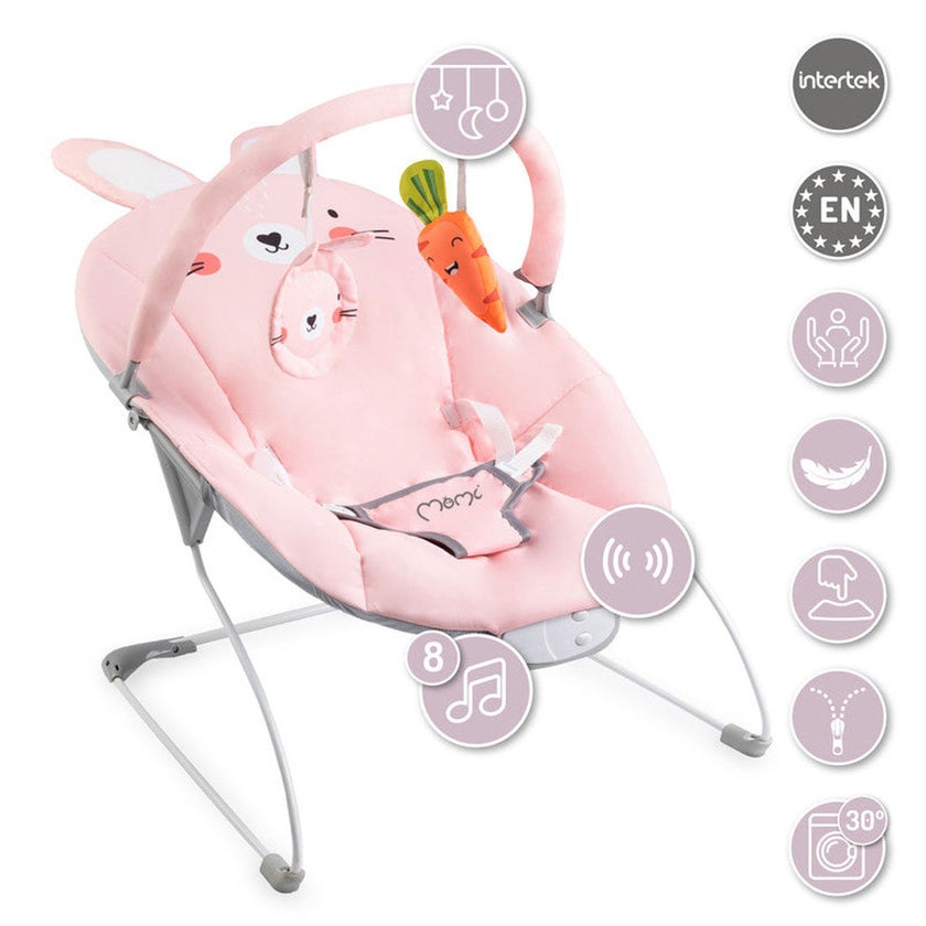 MoMi Glossy Baby Bouncer - Pink Bunny
