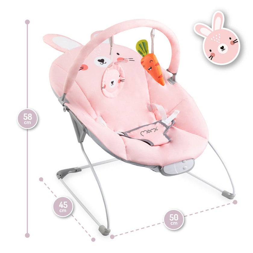 MoMi Glossy Baby Bouncer - Pink Bunny