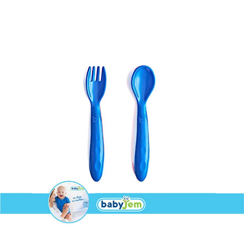 Babyjem Baby Spoon & Fork Set For 12+ Months - Blue