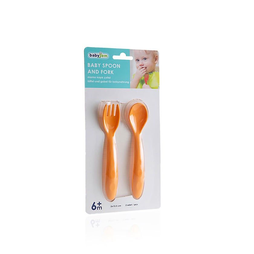 Babyjem Baby Spoon & Fork Set For 12+ Months - Orange