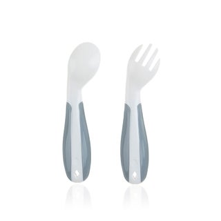 Babyjem Curved Right Handed Fork & Spoon Set For 6+ Months Baby - White
