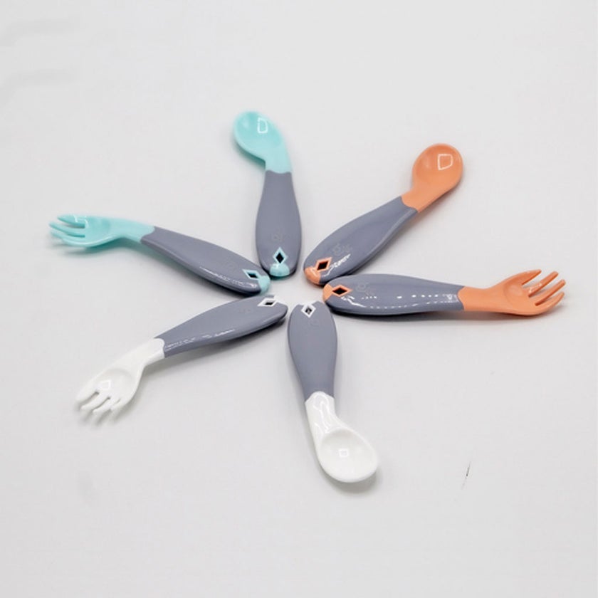 Babyjem Curved Right Handed Fork & Spoon Set For 6+ Months Baby - White