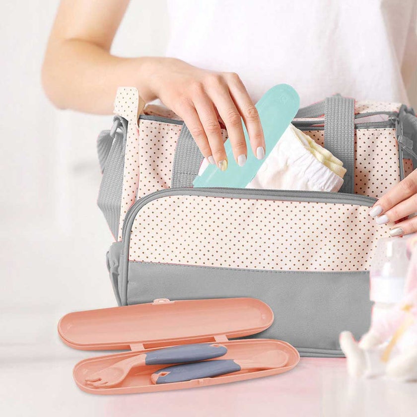 Babyjem Fork & Spoon Travel Case For 6+ Months Baby - Rose