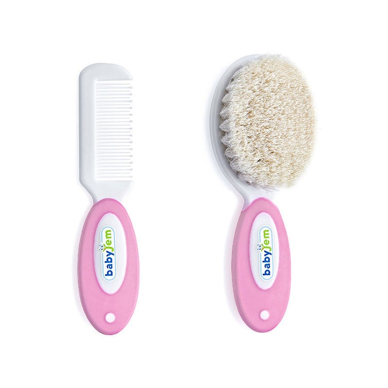 Babyjem Brush & Comb Set With Natural Bristles For 0+ Months, Color - Pink
