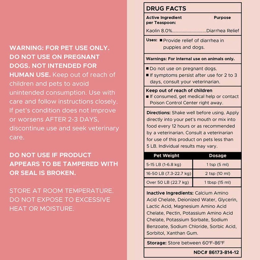 Chew + Heal Stop The Diarrhea Oral Liquid Digestive Aid For Dogs 355ml