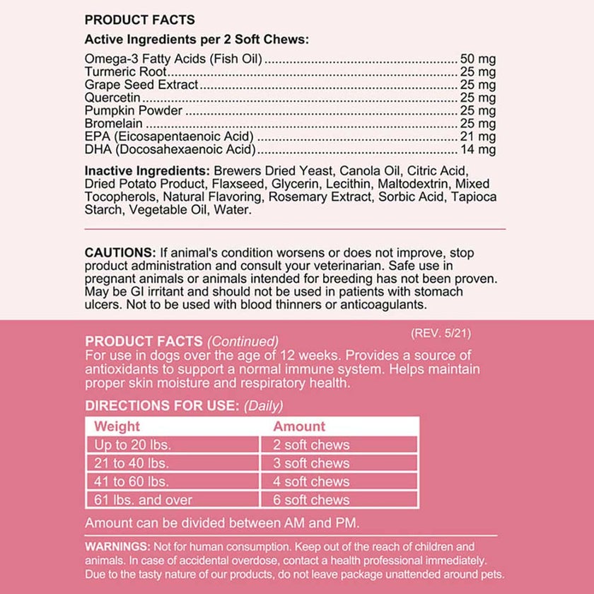 Chew + Heal Omega Soft Chews Allergy Aid For Dogs, Pack of 90's