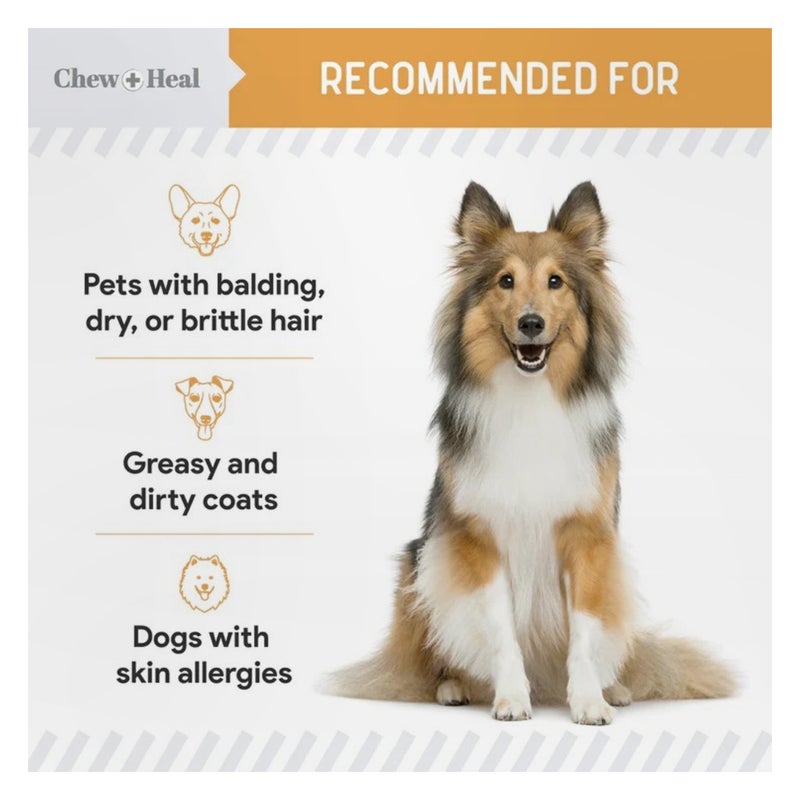 Chew + Heal Omega Skin + Coat Soft Chews For Dogs & Cats, Pack of 60's