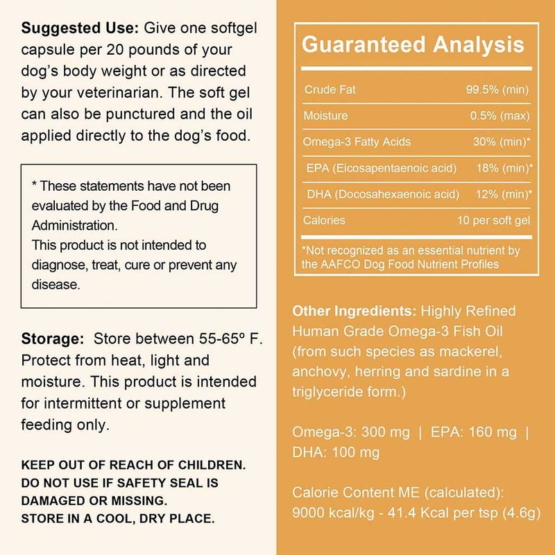 Chew + Heal Wild Caught Omega-3 1000mg Softgels For Dogs & Cats, Pack of 180’s