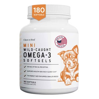 Chew + Heal Mini Wild Caught Omega-3 300mg Softgels For Puppies & Smaller Breeds, Pack of 180’s