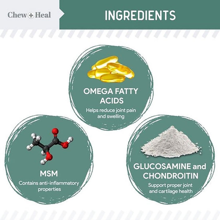 Chew + Heal Senior Hip + Joint Support Soft Chews For Dogs, Pack of 120's