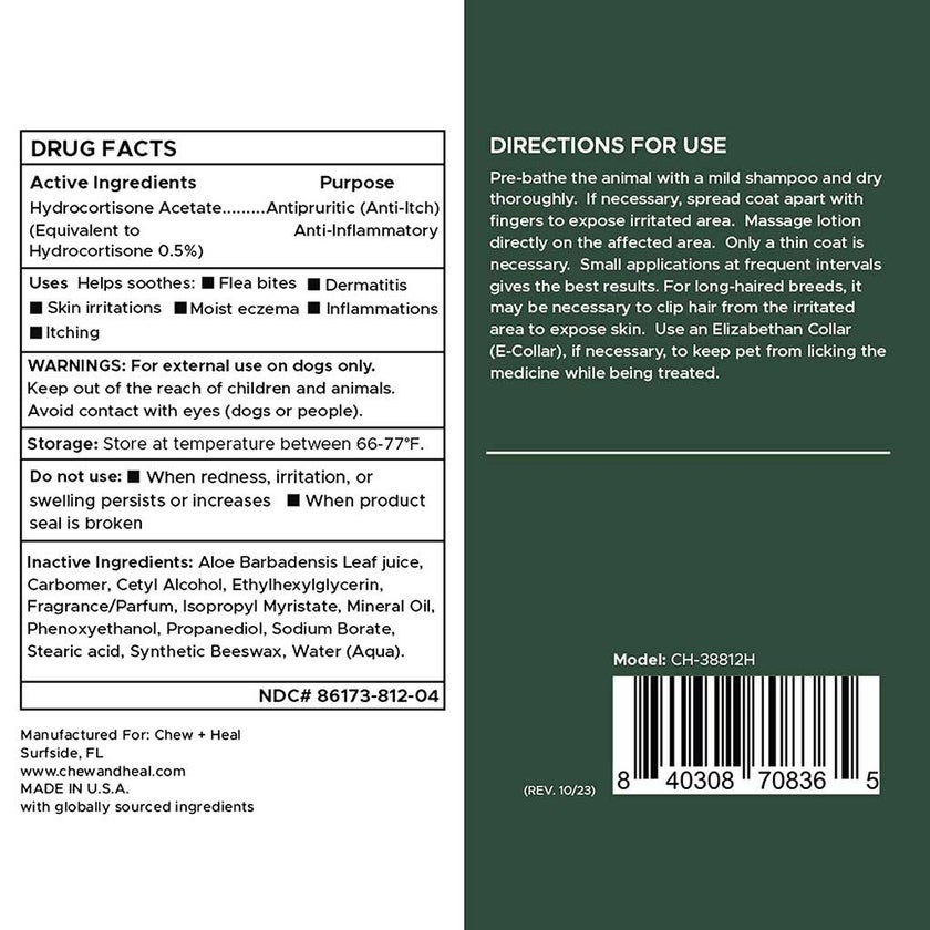 Chew + Heal Hydrocortisone Topical Lotion For Dogs 237ml