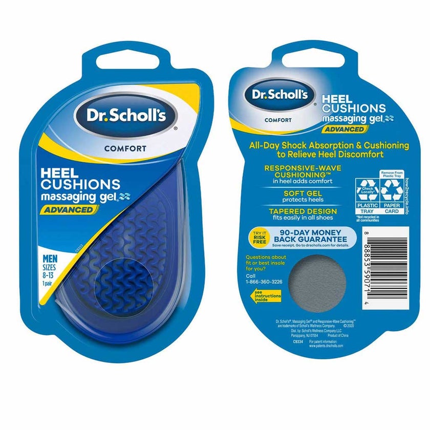 Dr.Scholl's Comfort Heel Cushions Massaging Gel For Men, Size 8-13 - 1 Pair