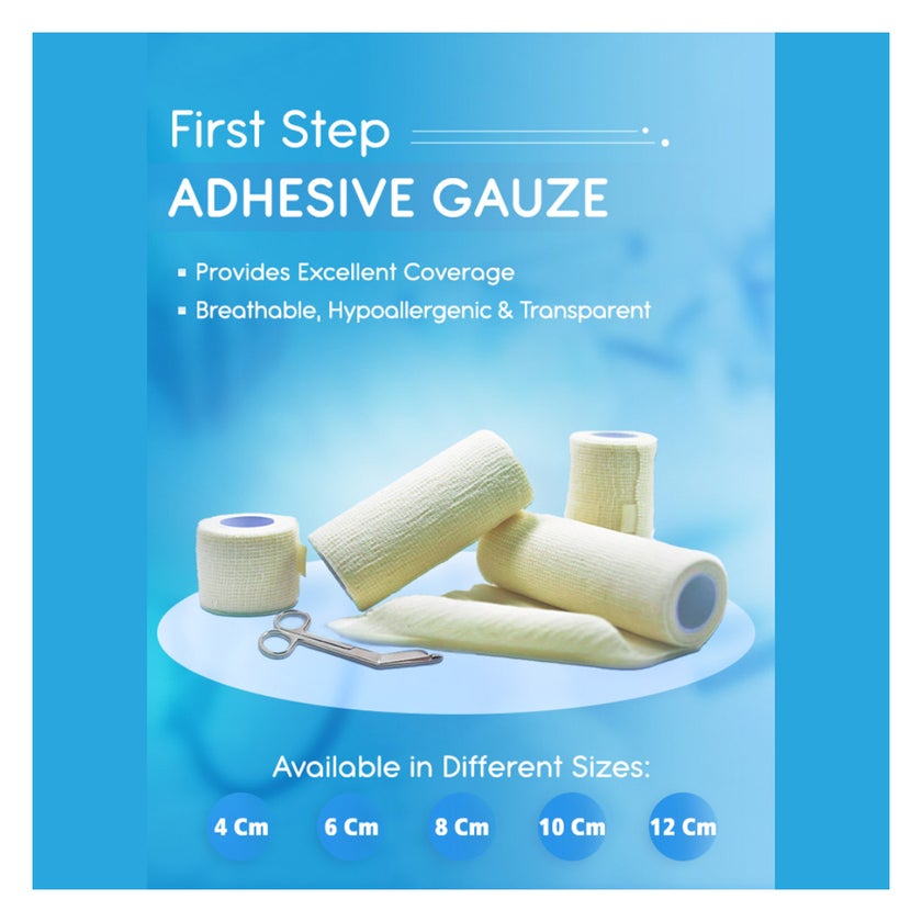 First Step Plus Adhesive Gauze Bandage, Size 8cm x 4m