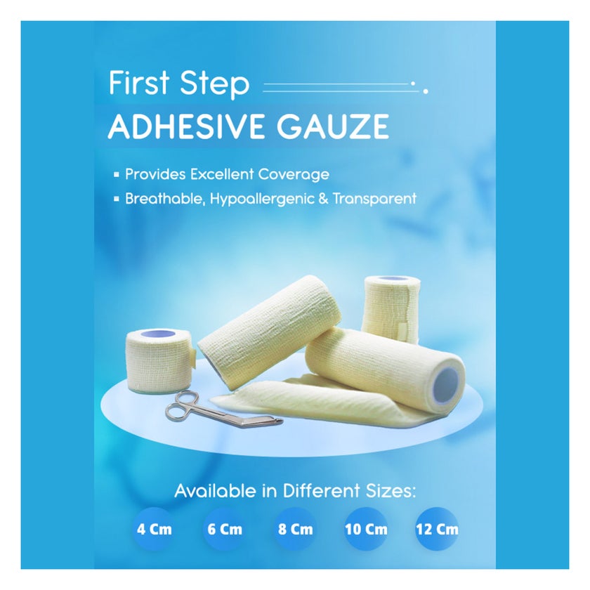 First Step Plus Adhesive Gauze Bandage, Size 6cm x 4m