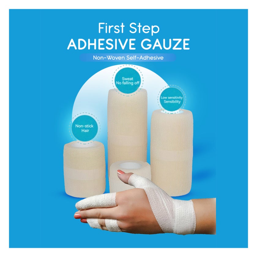 First Step Plus Adhesive Gauze Bandage, Size 6cm x 4m