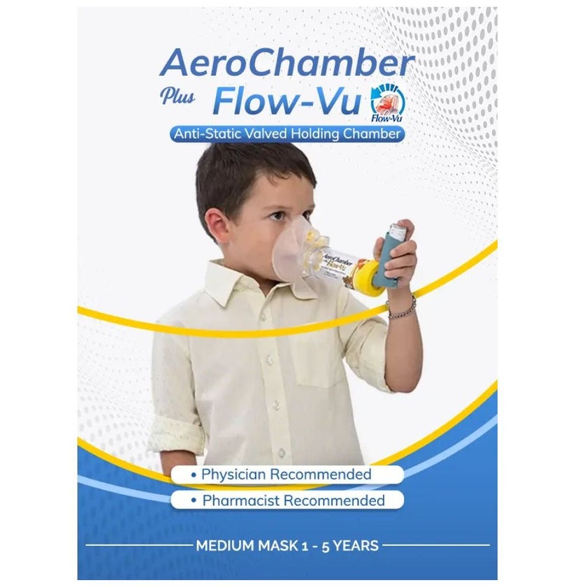First Step AeroChamber Plus Flow-Vu Anti-static Valved Holding Chamber For 1 To 5 Year Old - Medium