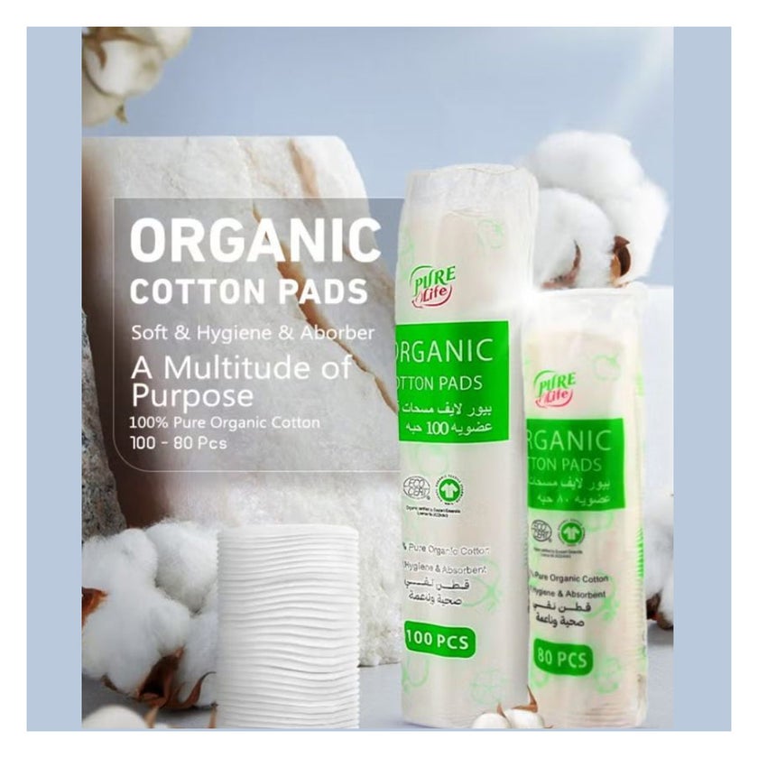 Pure Life Organic Hygienic & Absorbent Cotton Pads, Pack of 80's