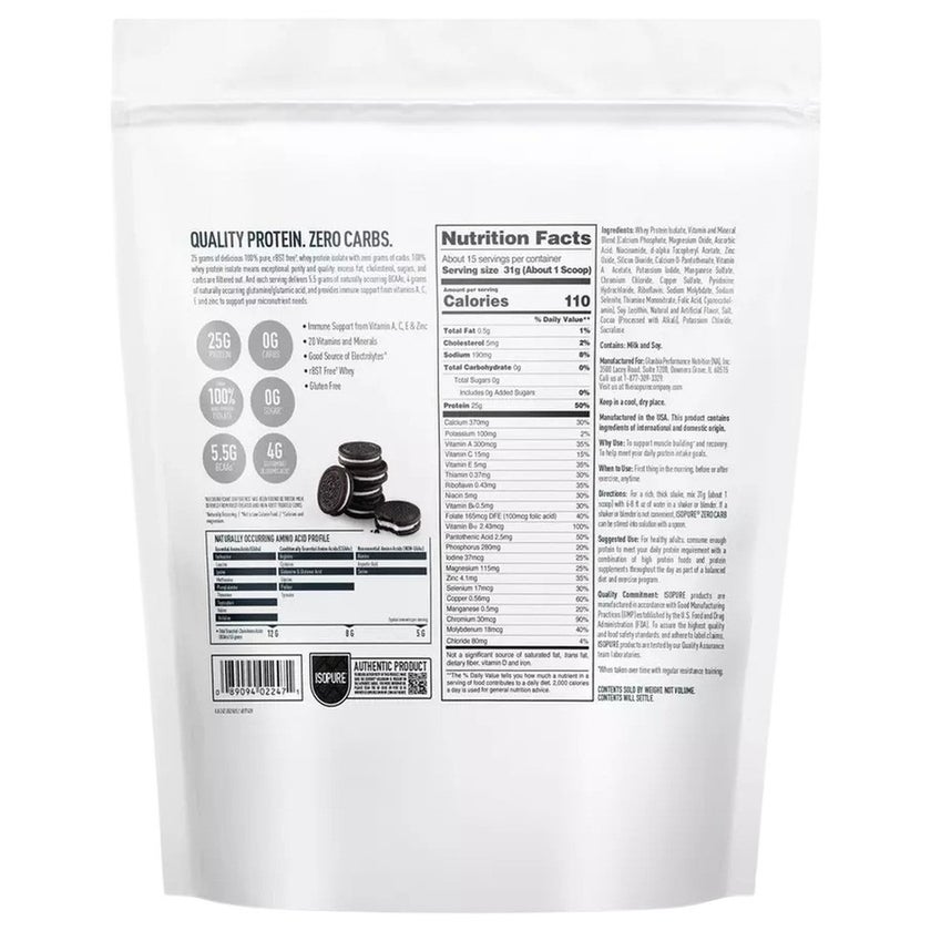 Nature's Best Isopure Zero Carb Protein Powder 1lb, Flavor - Cookies & Cream 