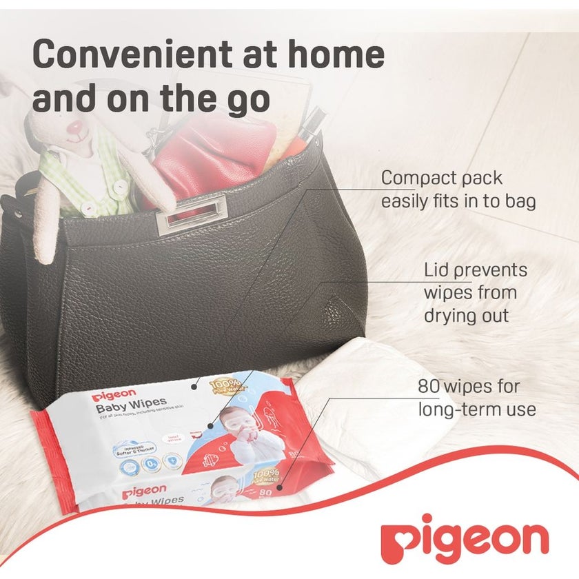 Pigeon 100% Pure Water Baby Wipes Refill, Pack of 80's