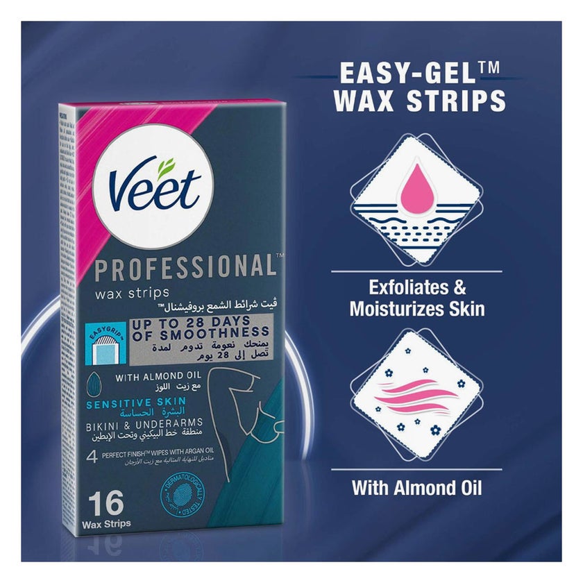 Veet Bikini & Under Arm Sensitive Skin Wax Strips, Pack of 16's