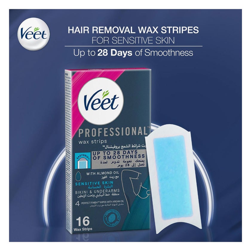 Veet Bikini & Under Arm Sensitive Skin Wax Strips, Pack of 16's