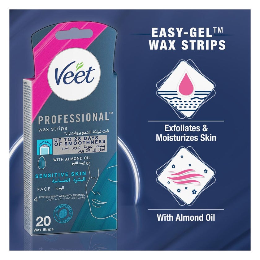 Veet Sensitive Skin Wax Strips, Pack of 20's