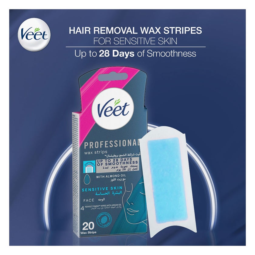 Veet Sensitive Skin Wax Strips, Pack of 20's