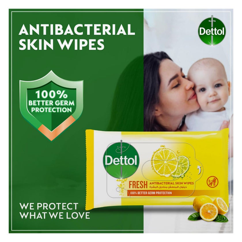 Dettol Fresh Anti-Bacterial Skin Wipes, Pack of 10's