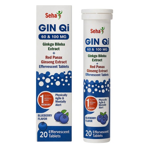 Seha Gin Qi 60 & 100mg Effervescent Tablets - Blueberry Flavor, Pack of 20's
