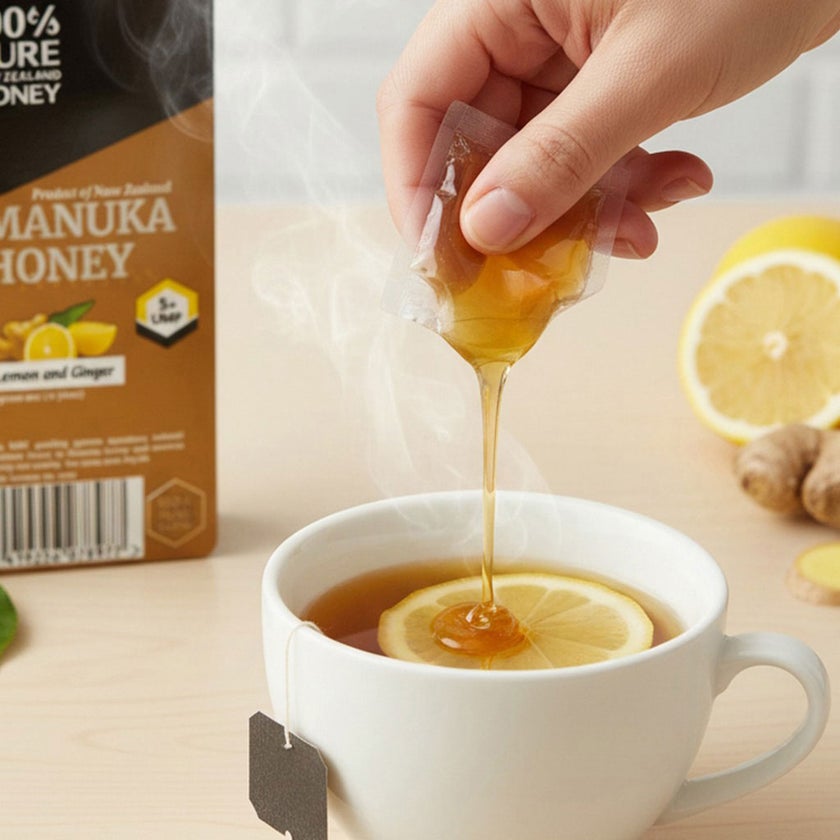 100% Pure New Zealand Manuka Honey Lemon & Ginger UMF5+ MGO83+ Sachet 10g, Pack of 5's