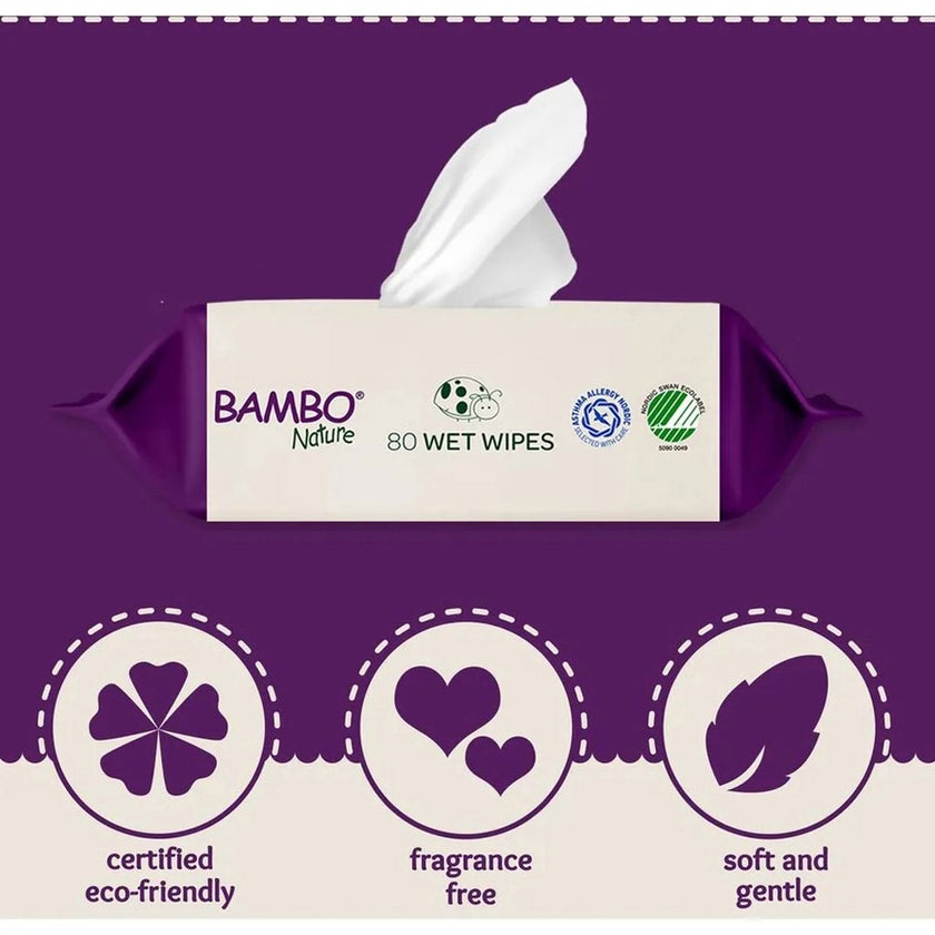 Bambo Nature Baby Wet Wipes, Pack of 80's