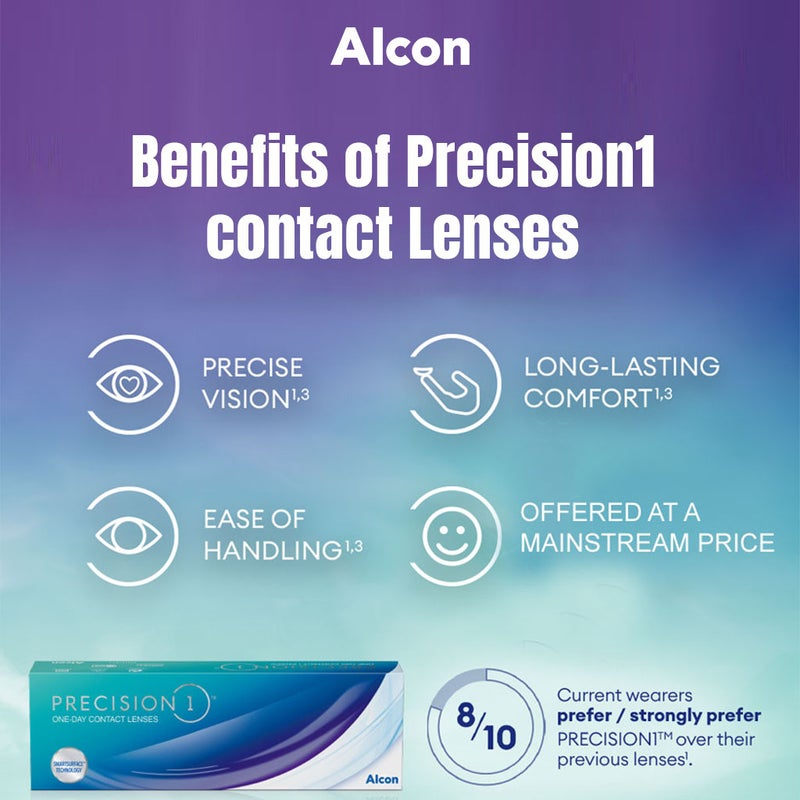 Alcon Precision1 One Day Clear Contact Lenses, Base Curve 8.3, Pack of 30's