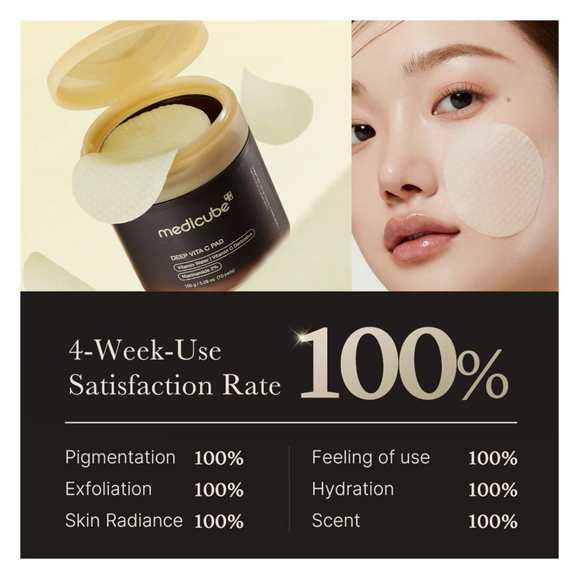 Medicube Deep Vita C With 2% Niacinamide Facial Toner Pads For Dark Spots & Blemish Care 150g, Pack of 70's