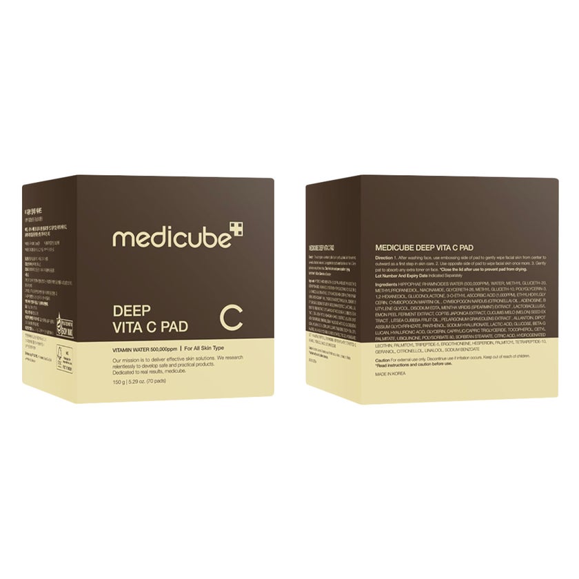 Medicube Deep Vita C With 2% Niacinamide Facial Toner Pads For Dark Spots & Blemish Care 150g, Pack of 70's