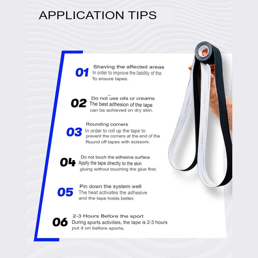 Kintex Kinesiology Pre-Cut Tape For Pain Relief - Black Color 25cm, Pack of 20’s 
