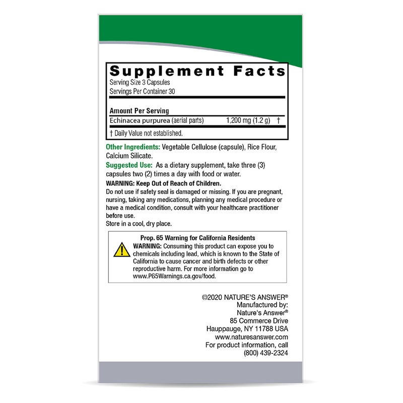 Nature's Answer Echinacea Herb 1200 mg Vegan Capsules For Antioxidant & Immunity Boost, Pack of 90's