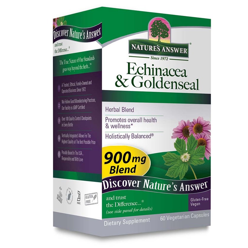 Nature's Answer Echinacea & Goldenseal 900mg Vegan Capsules For Immunity, Pack of 60's
