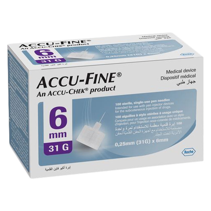 Accu-Fine Sterile Insulin Pen Needles For Diabetes & Painless Insulin Delivery 31 G x 6 mm, Pack of 100's