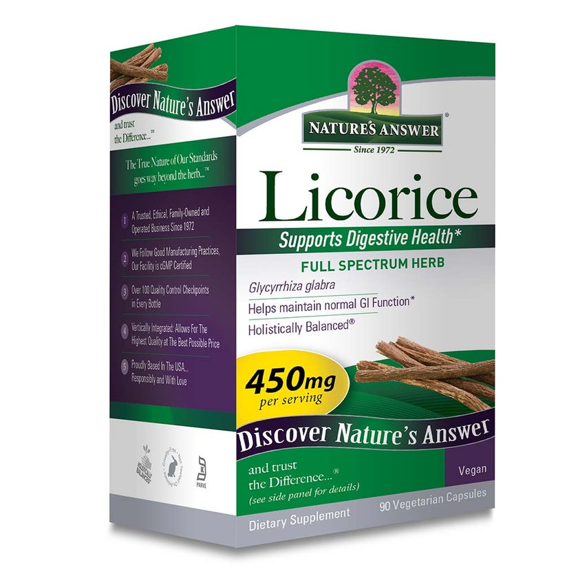 Nature's Answer Licorice Root 450mg Vegan Capsules For Digestive Health, Pack of 90's