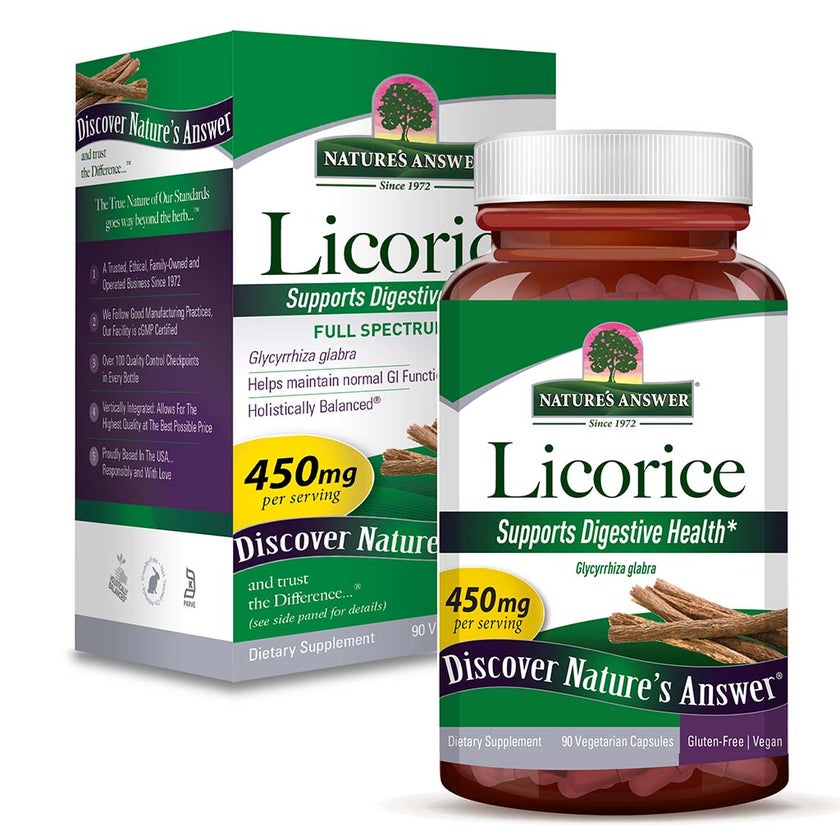 Nature's Answer Licorice Root 450mg Vegan Capsules For Digestive Health, Pack of 90's