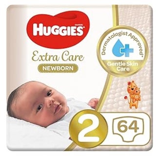 Huggies Extra Care Newborn Diapers, Size 2, 4-6Kg, Pack of 64's